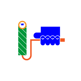 The Community icon showcases a blue hand holding a green striped object through an orange pipe.
